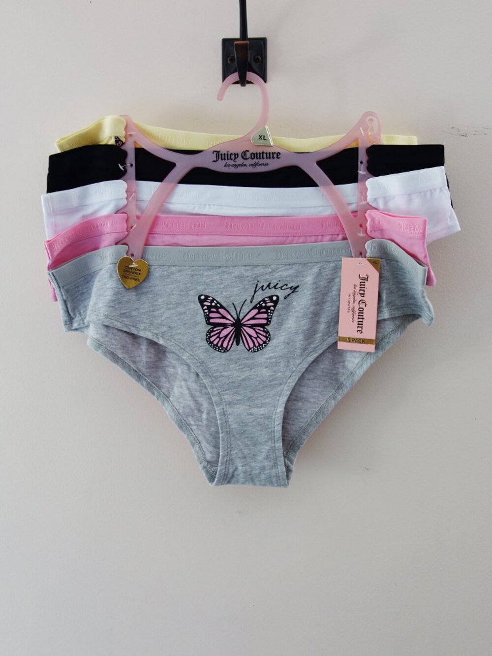 Juicy Couture 5-Pack Soft Stretchy Cotton Cheeky Panties Butterfly Pink (XL) NWT